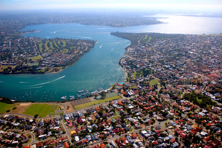 Aerial view of Swan River in Perth