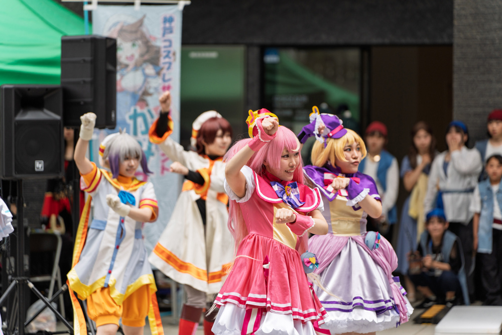 Kobe, Hyogo, Japan - May 18 2025 : Cosplayers passionately performing songs and dances at 'Kamikosu! at Kobe Matsuri' during the 52nd Kobe Festival